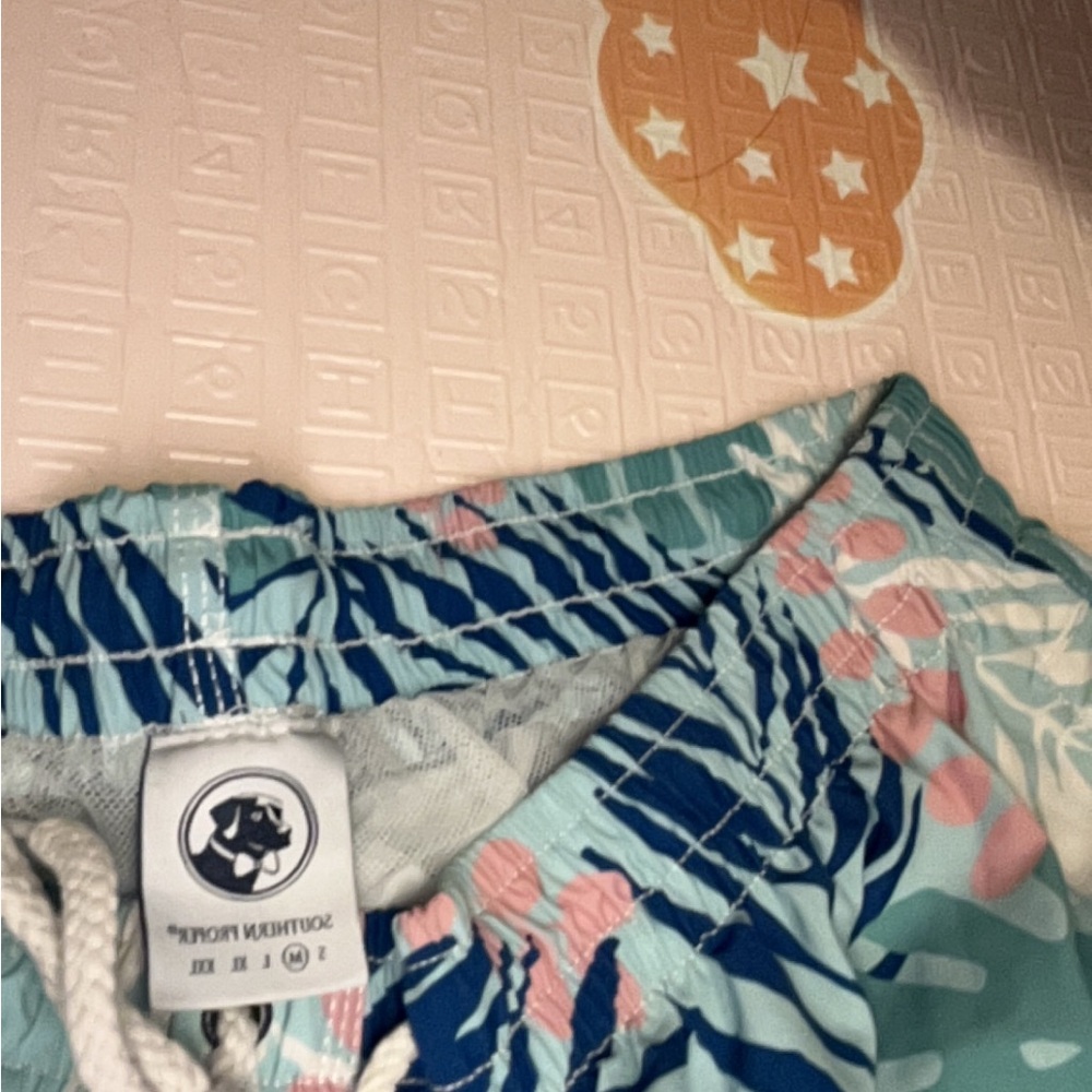 Southern Proper Leafy Swim Shorts - Blue and Pink